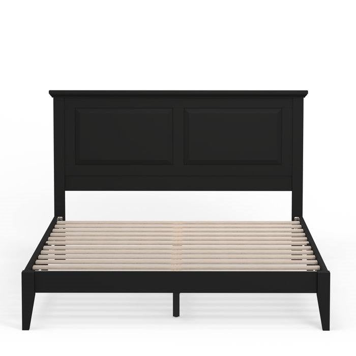 Queen Size Retro Solid Oak Wooden Platform Bed in Black