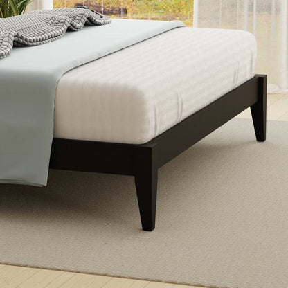 Queen Size Retro Solid Oak Wooden Platform Bed in Black