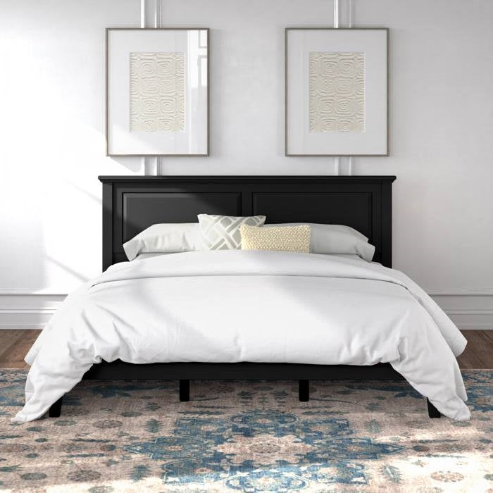 King Size Retro Solid Oak Wooden Platform Bed in Black