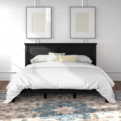 King Size Retro Solid Oak Wooden Platform Bed in Black