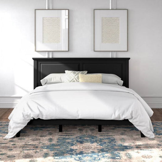 King Size Retro Solid Oak Wooden Platform Bed in Black
