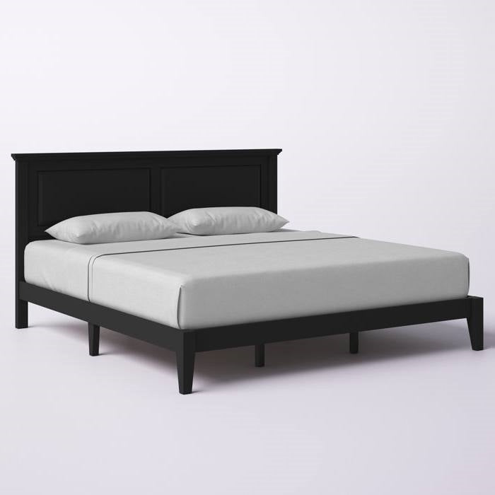 King Size Retro Solid Oak Wooden Platform Bed in Black