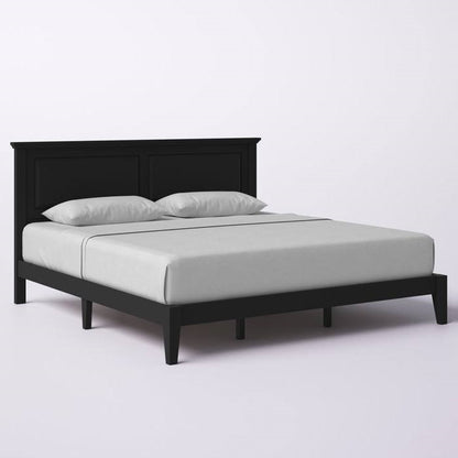 King Size Retro Solid Oak Wooden Platform Bed in Black