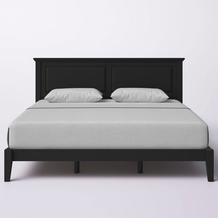King Size Retro Solid Oak Wooden Platform Bed in Black