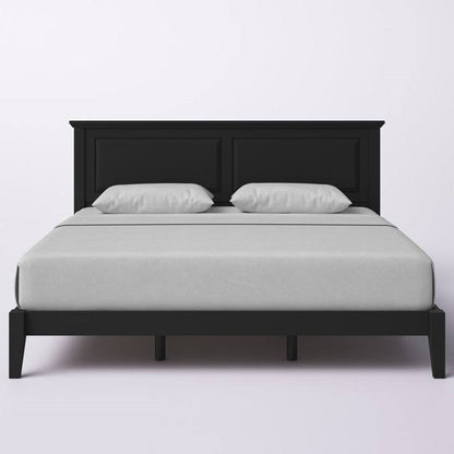 King Size Retro Solid Oak Wooden Platform Bed in Black