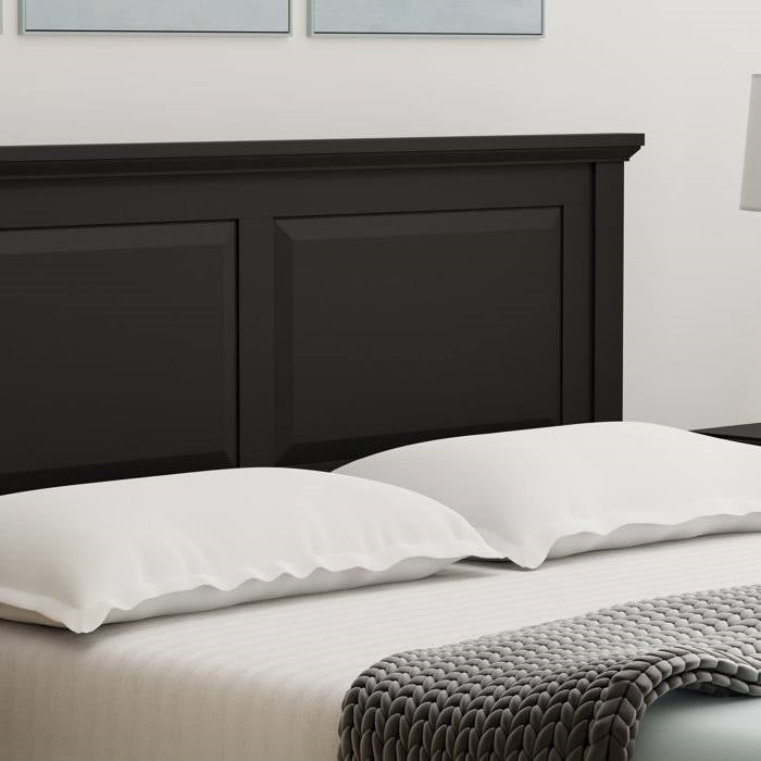 King Size Retro Solid Oak Wooden Platform Bed in Black