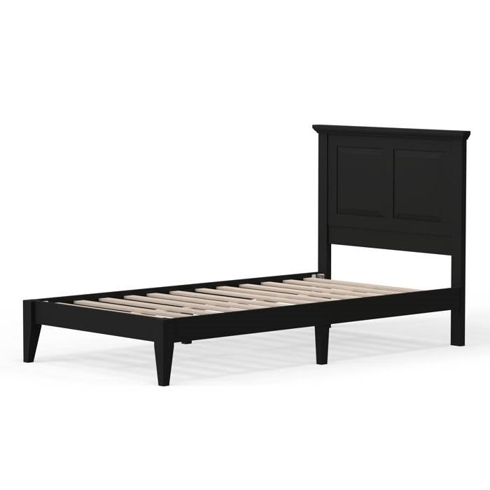 Twin Size Retro Solid Oak Wooden Platform Bed in Black