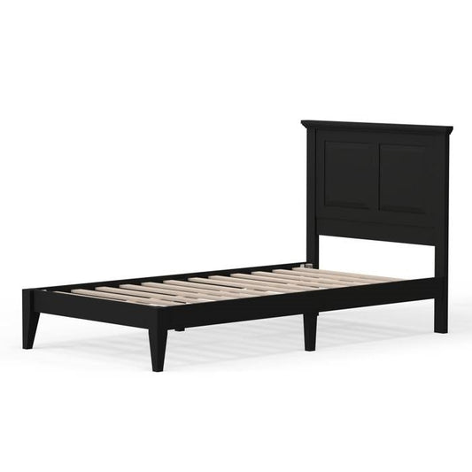 Twin Size Retro Solid Oak Wooden Platform Bed in Black