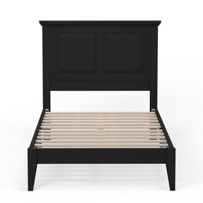 Twin Size Retro Solid Oak Wooden Platform Bed in Black