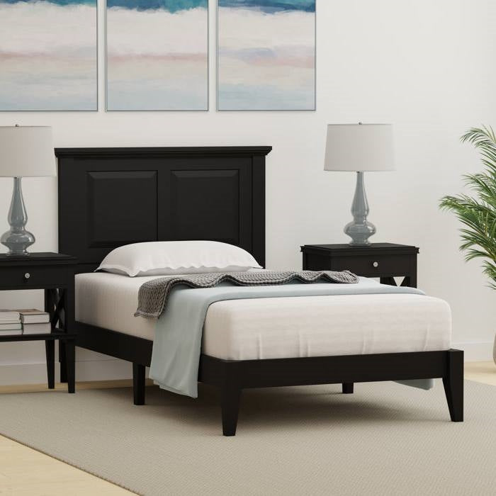 Twin Size Retro Solid Oak Wooden Platform Bed in Black