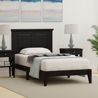 Twin Size Retro Solid Oak Wooden Platform Bed in Black