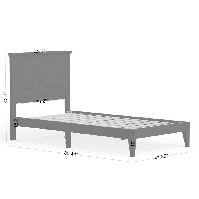 Twin Size Retro Solid Oak Wooden Platform Bed in Black