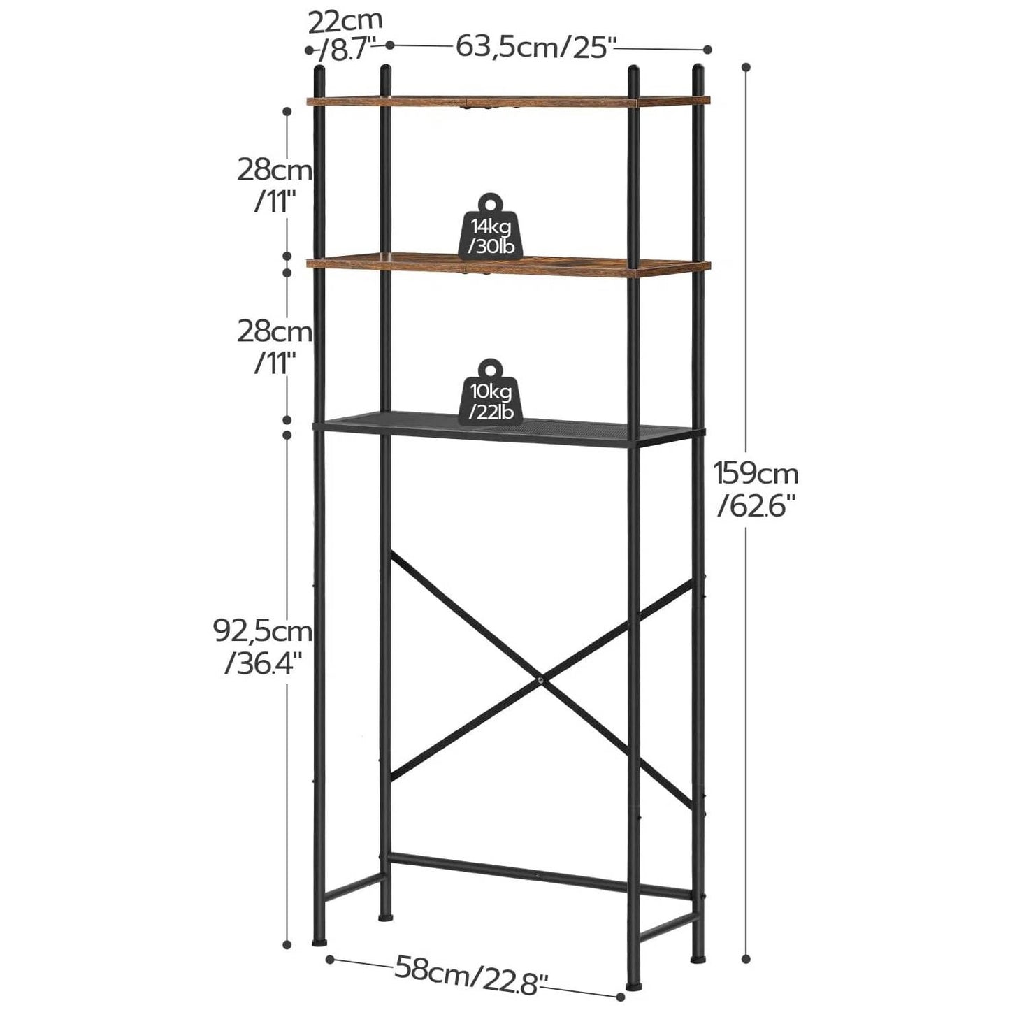 Industrial Metal Wood Style Over the Toilet Freestanding Storage Shelving Unit