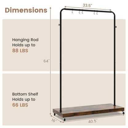 Industrial Style Heavy Duty Metal Pipe Clothes Garment Rack with Bottom Shelf