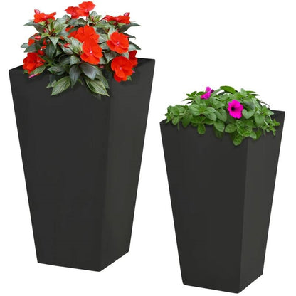 Set of 2 Modern Outdoor Flower Pot Planter Set in Black
