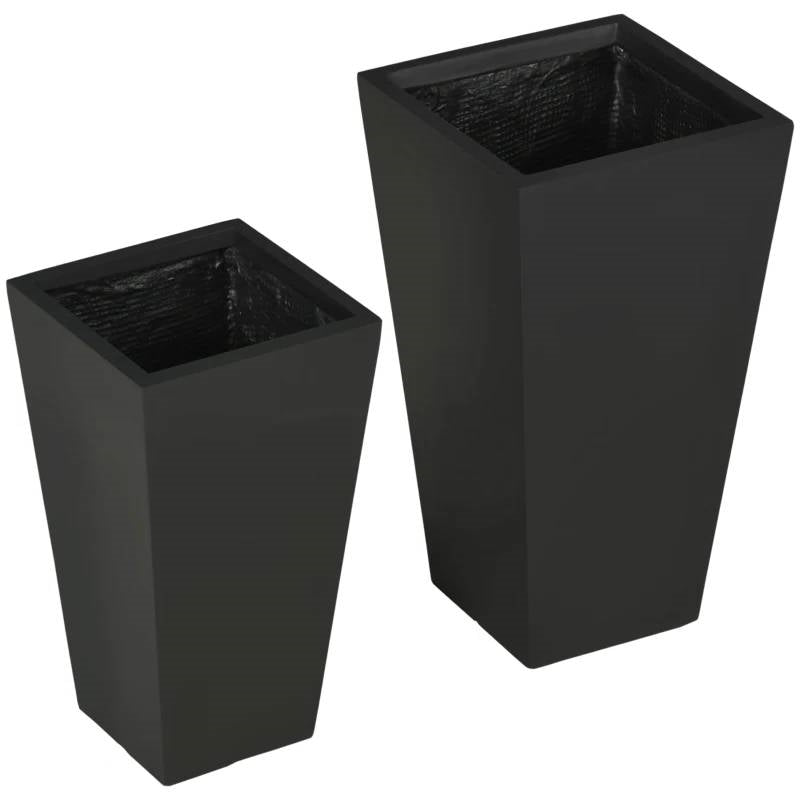 Set of 2 Modern Outdoor Flower Pot Planter Set in Black