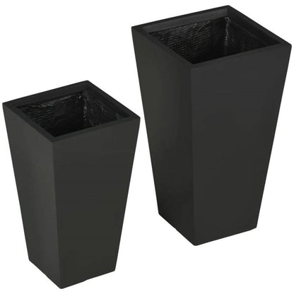 Set of 2 Modern Outdoor Flower Pot Planter Set in Black