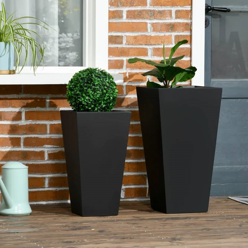 Set of 2 Modern Outdoor Flower Pot Planter Set in Black