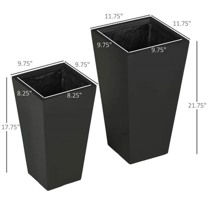 Set of 2 Modern Outdoor Flower Pot Planter Set in Black
