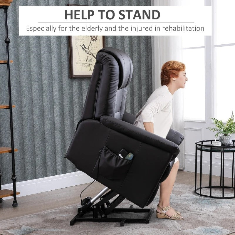 Brown Electric PU Leather Power Lift Chair with Remote Control &amp; Side Pockets