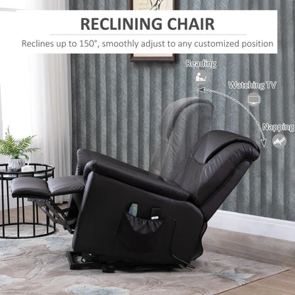 Brown Electric PU Leather Power Lift Chair with Remote Control &amp; Side Pockets