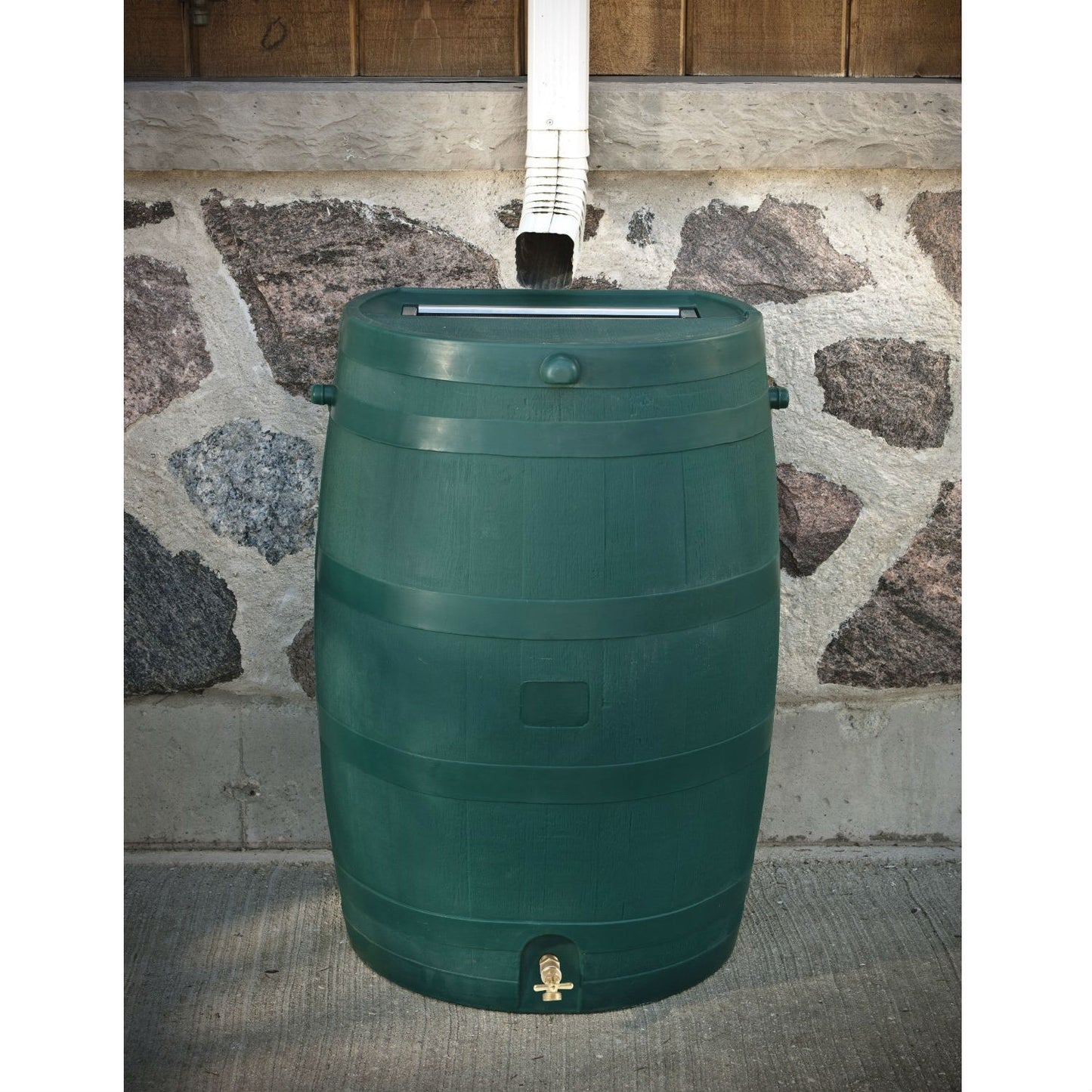 50-Gallon Oak Wood Style Rain Barrel in Green Plastic