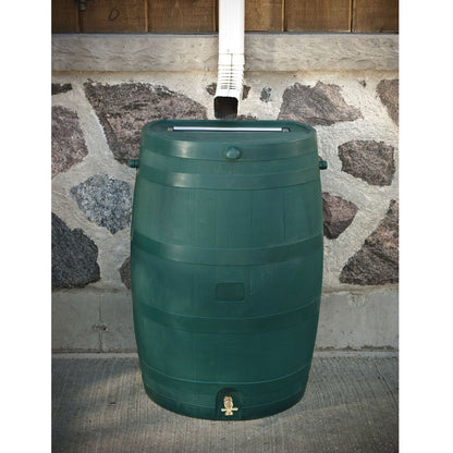 50-Gallon Oak Wood Style Rain Barrel in Green Plastic