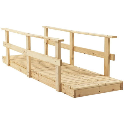 7 Ft Wooden Garden Ponds Straight Bridge with Hand Rails Natural