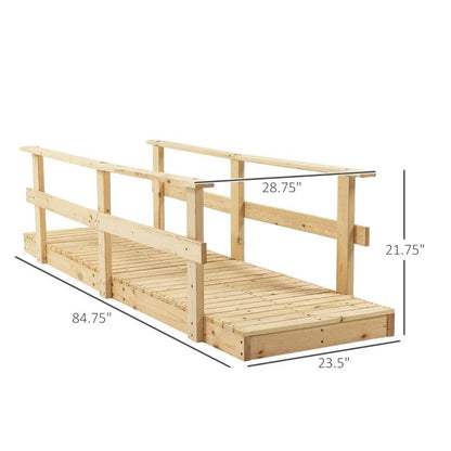 7 Ft Wooden Garden Ponds Straight Bridge with Hand Rails Natural