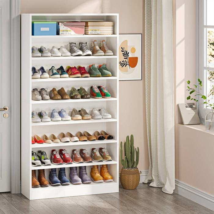 9 Tier White Wood Shoe Storage Cabinet, Holds Up To 45 Pairs