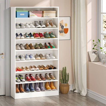 9 Tier White Wood Shoe Storage Cabinet, Holds Up To 45 Pairs