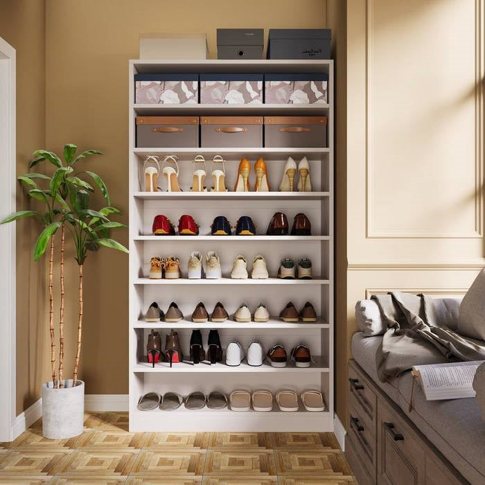 9 Tier White Wood Shoe Storage Cabinet, Holds Up To 45 Pairs