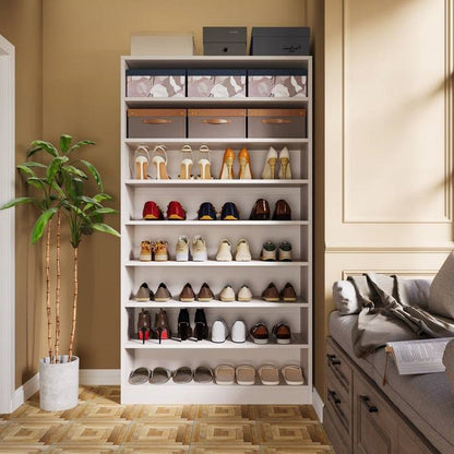 9 Tier White Wood Shoe Storage Cabinet, Holds Up To 45 Pairs