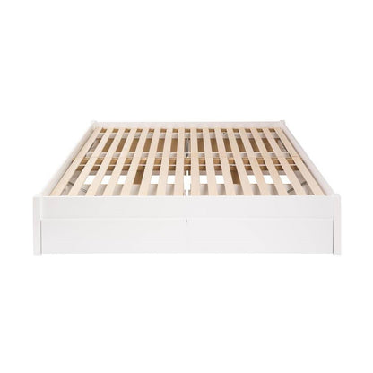 King Size 4 Drawer Storage White Wooden 4 Post Platform Bed Frame