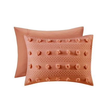 Twin/Twin XL 2 Piece Jacquard Pompom Microfiber Hypoallergenic Comforter Set, Terracotta
