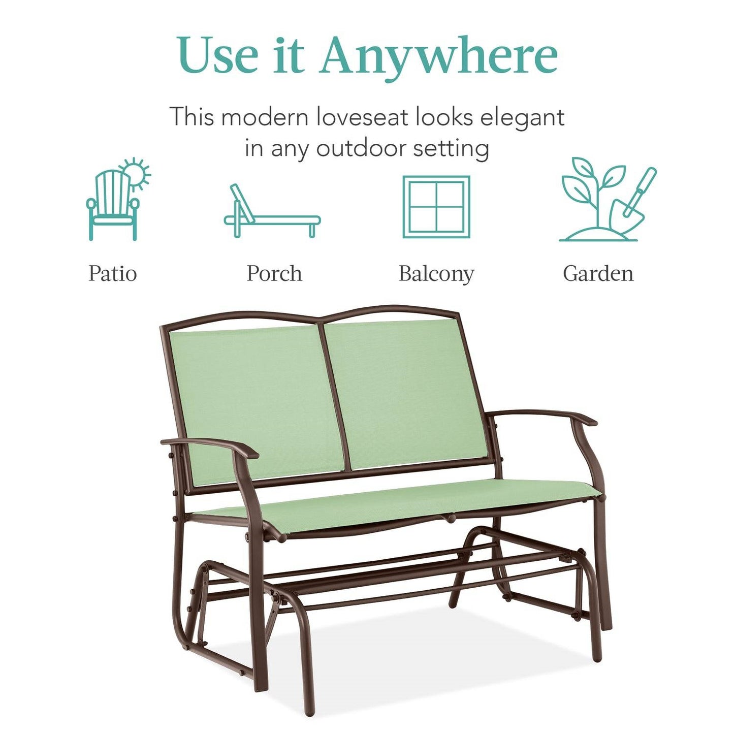 2 Seater Mesh Patio Loveseat Swing Glider Rocker with Armrests in Sage