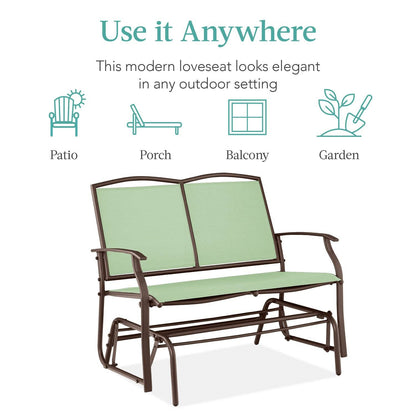 2 Seater Mesh Patio Loveseat Swing Glider Rocker with Armrests in Sage
