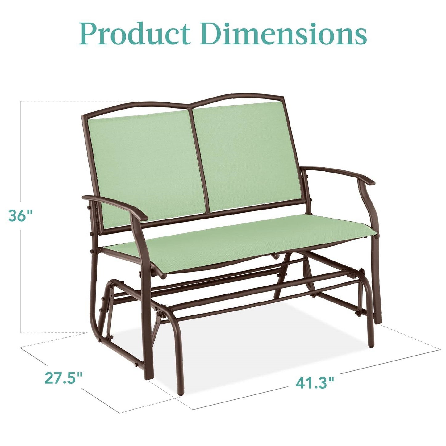 2 Seater Mesh Patio Loveseat Swing Glider Rocker with Armrests in Sage