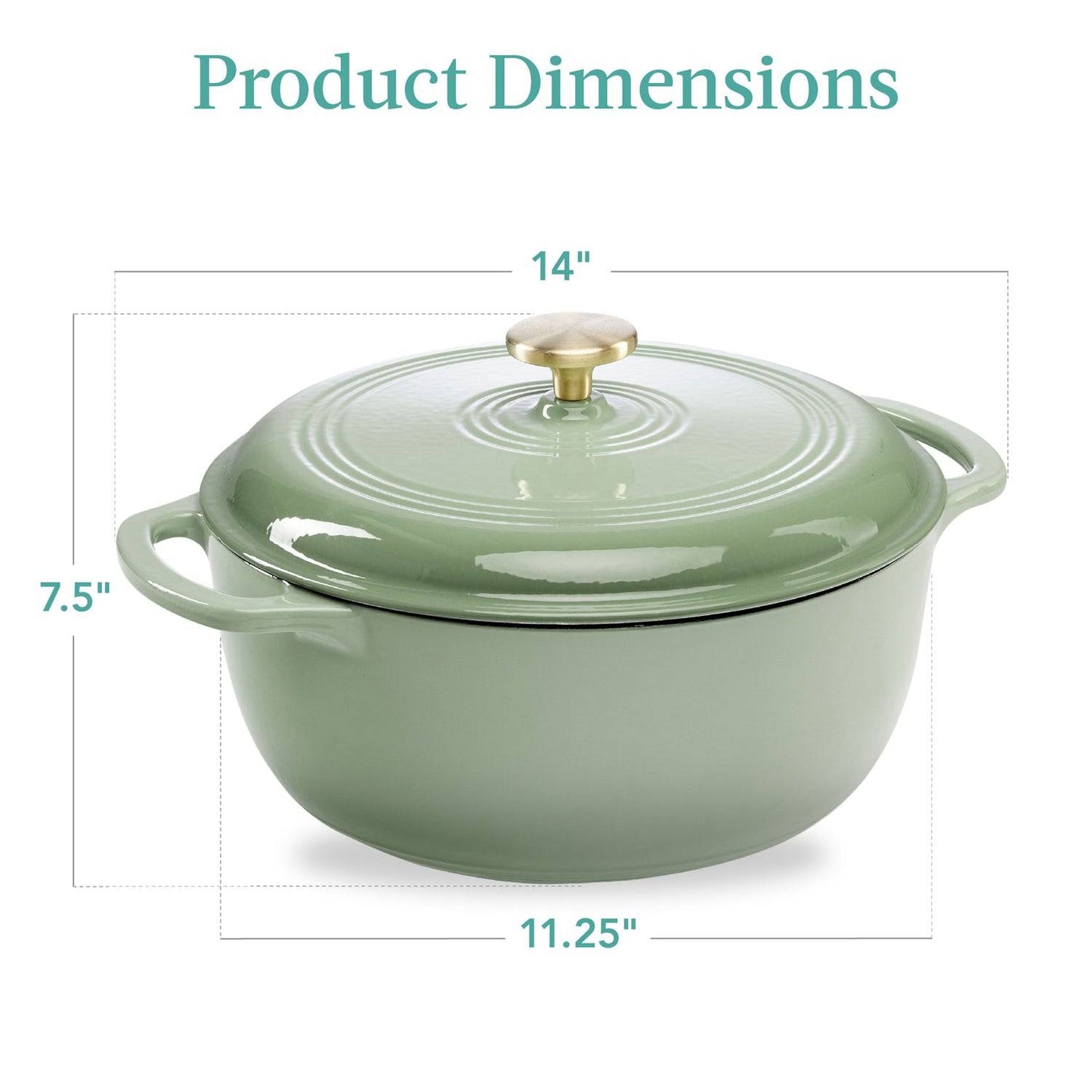 6 Quart Large Sage Enamel Cast-Iron Dutch Oven Kitchen Cookware