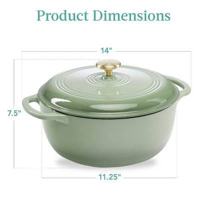6 Quart Large Sage Enamel Cast-Iron Dutch Oven Kitchen Cookware