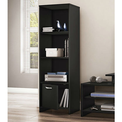 Modern Bookcase with 3 Shelves &amp; Bottom Door in Black