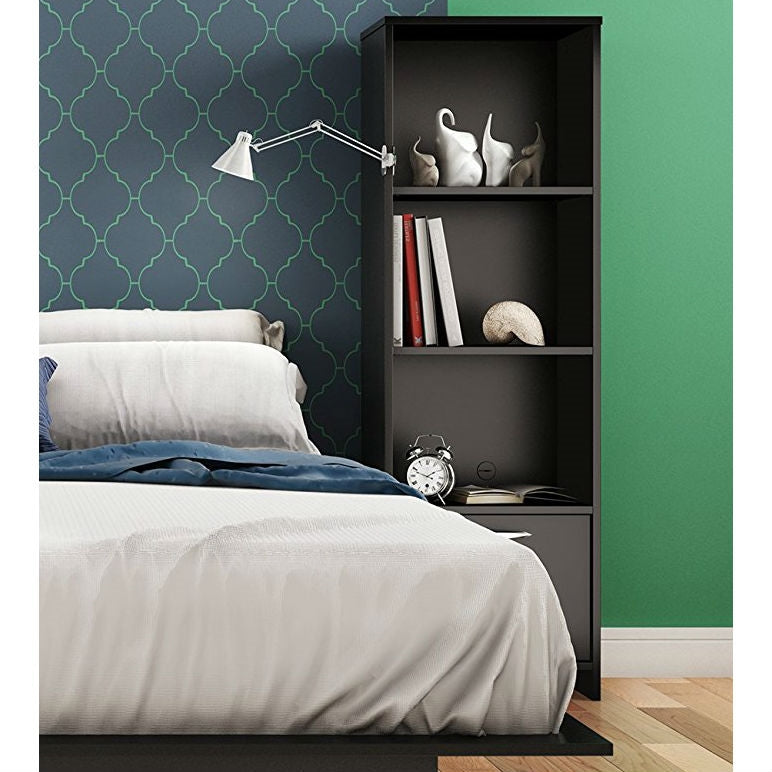 Modern Bookcase with 3 Shelves &amp; Bottom Door in Black