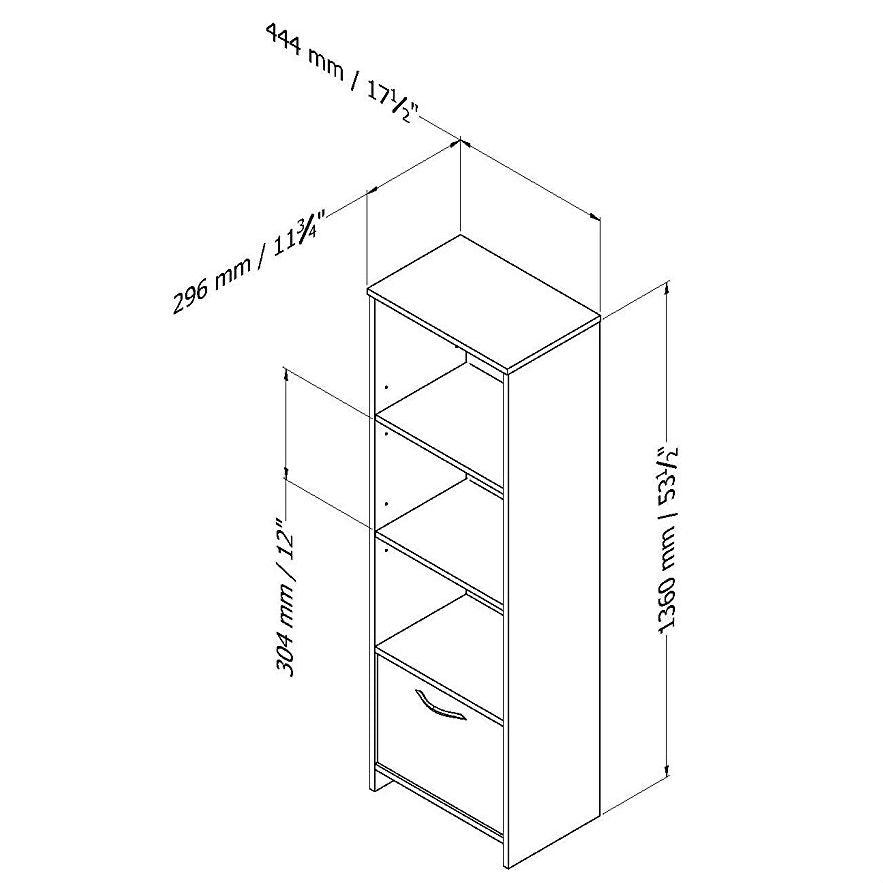 Modern Bookcase with 3 Shelves &amp; Bottom Door in Black