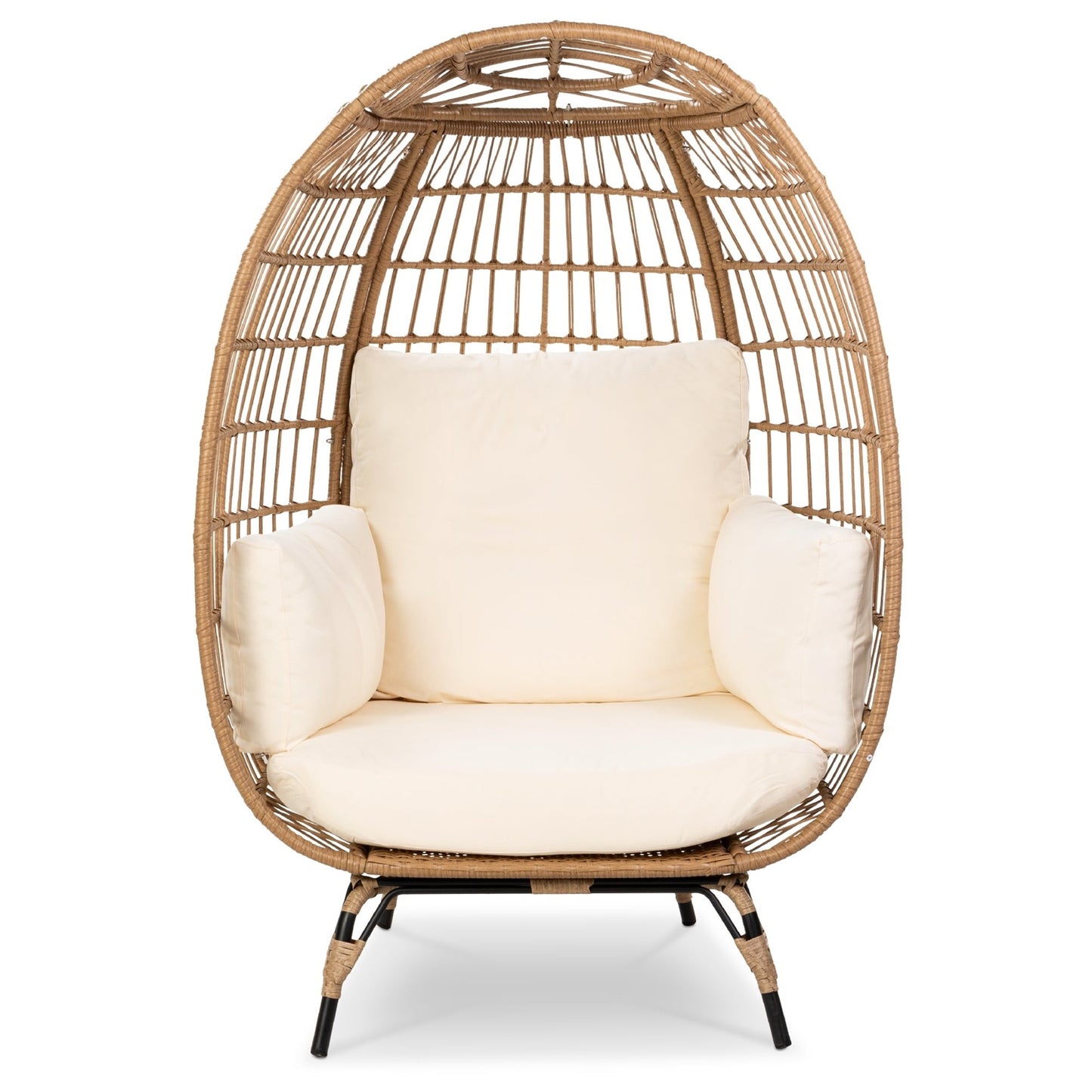 Oversized Patio Lounger Indoor/Outdoor Wicker Rattan Egg Chair Off White