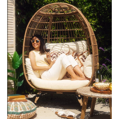 Oversized Patio Lounger Indoor/Outdoor Wicker Rattan Egg Chair Off White