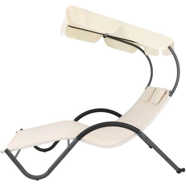 2 Person Off White Chaise Patio Lounger Canopy with Pillows