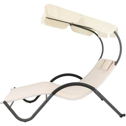 2 Person Off White Chaise Patio Lounger Canopy with Pillows