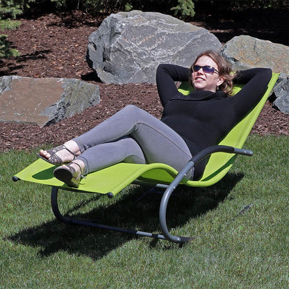 Modern Green Rocking Chair Chaise Patio Lounger with Pillow