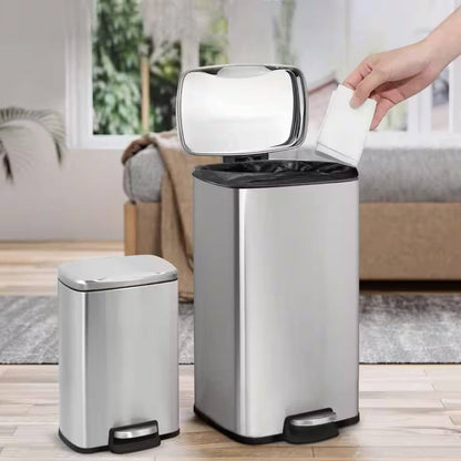Set of 2 - 8 Gallon and 1.3 Gallon Stainless Steel Trash Can with Step-on Lid