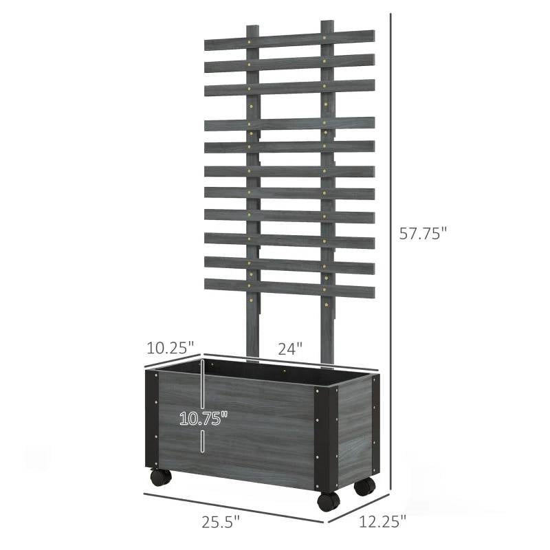 FarmHouse Rustic Wheeled Wooden Raised Garden Bed Planter with Trellis